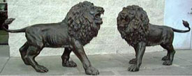 Left and Right Standing Lions Bronze Statue