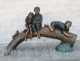 Three Kids On Tree with Squirrel bronze statue