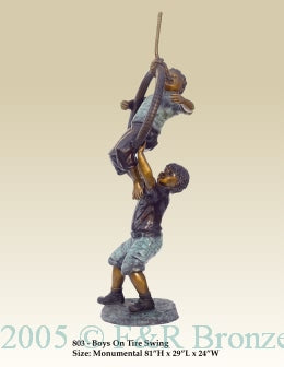 Monumental Boys On Tire Swing Bronze Statue