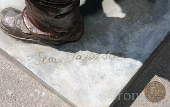 Original base and signature detail photograph of Jumbo Boy Playing Guitar Bronze Statue, item 806, F&R Bronze.