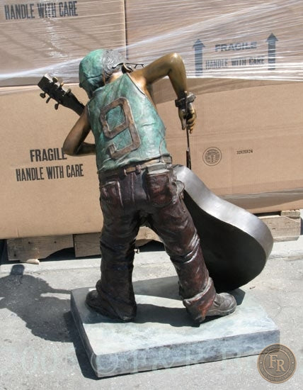 Original rear full photograph of Jumbo Boy Playing Guitar Bronze Statue, item 806, F&R Bronze.