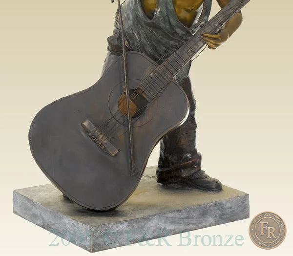 Original studio instrument and base detail photograph of Jumbo Boy Playing Guitar Bronze Statue, item 806, F&R Bronze.