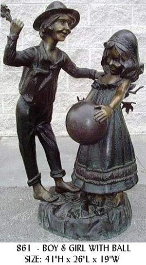Jumbo Boy & Girl With Ball Bronze Statue