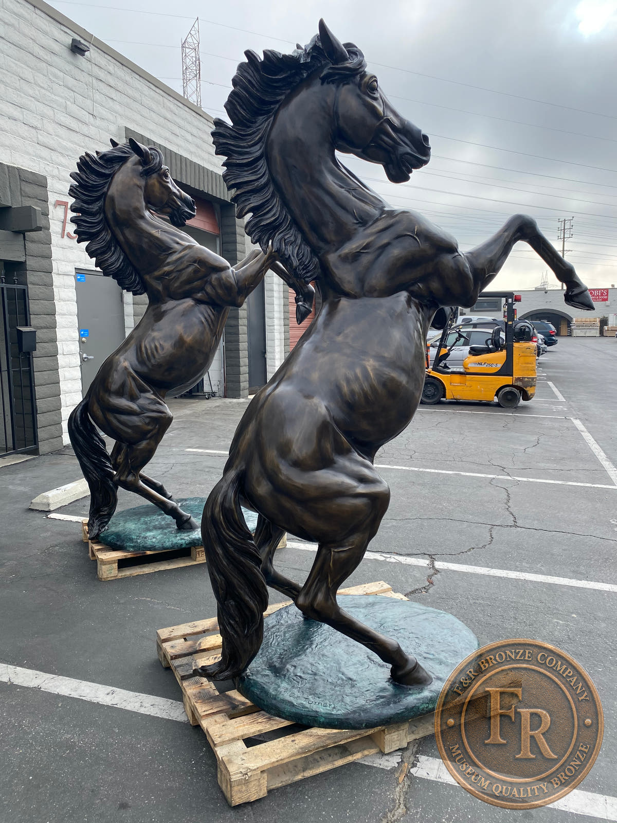 Close angled product view of the equine bronze horse pair and hand-finished patina.