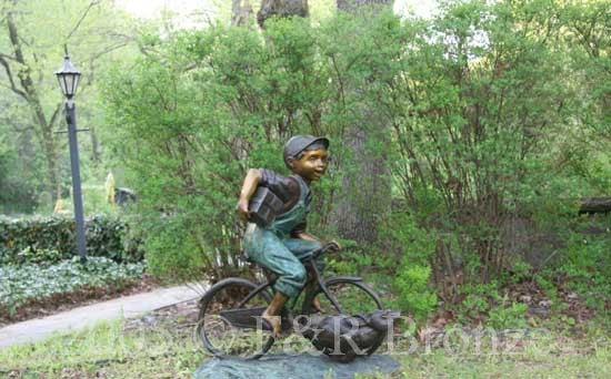 Jumbo Bicycle Boy Bronze Statue
