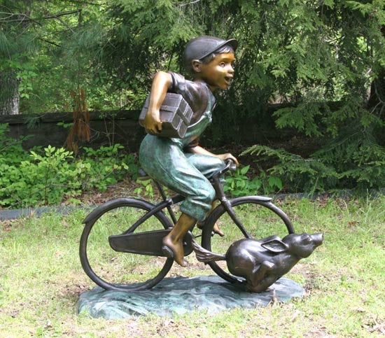Jumbo Bicycle Boy Bronze Statue