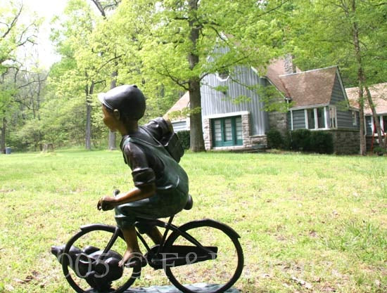 Jumbo Bicycle Boy Bronze Statue