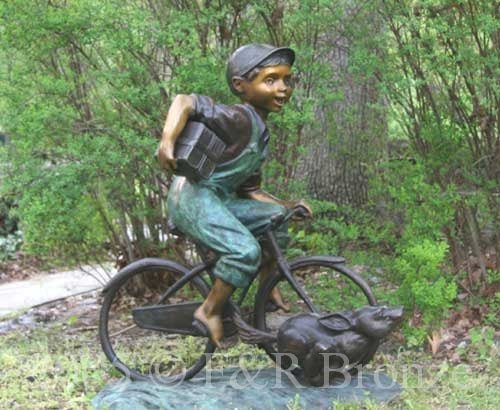 Jumbo Bicycle Boy Bronze Statue