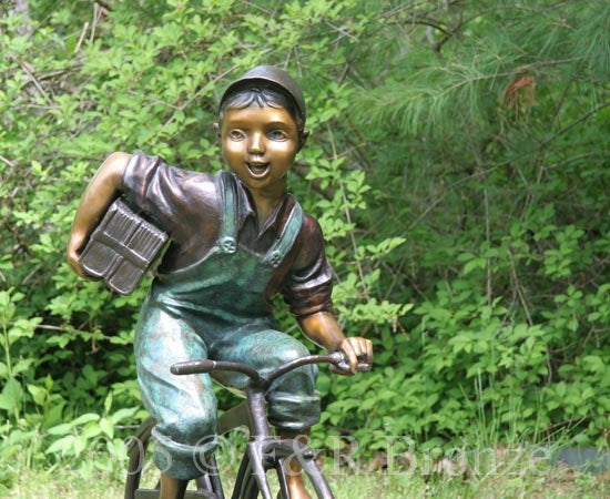 Jumbo Bicycle Boy Bronze Statue