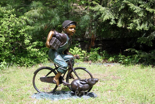 Jumbo Bicycle Boy Bronze Statue