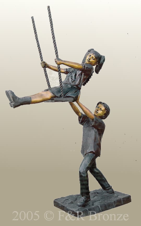 Monumental Boy & Girl On Swing Bronze Statue