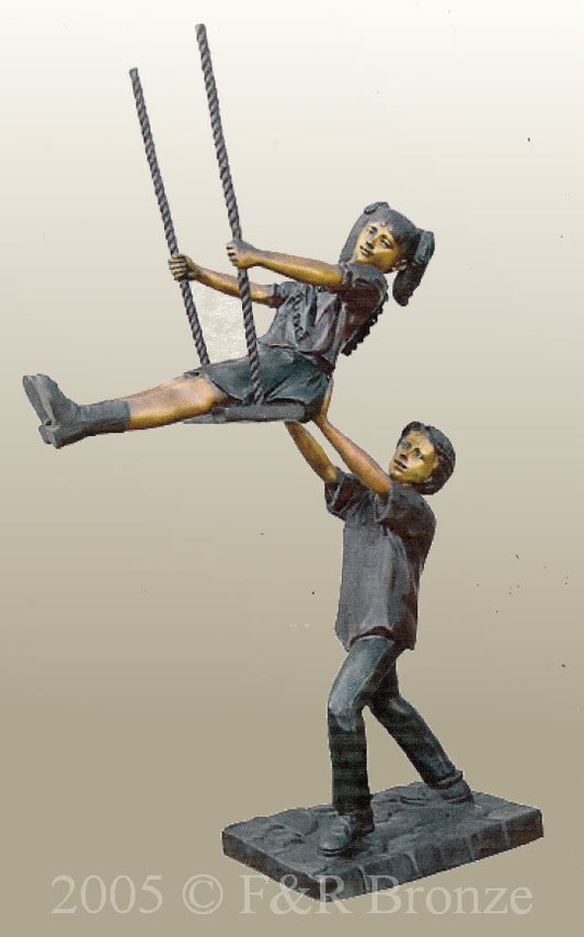 Monumental Boy & Girl On Swing Bronze Statue