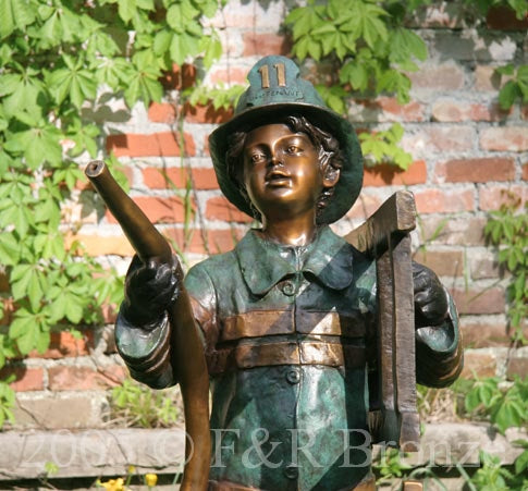 Life-Size Firefighter Boy Bronze Statue Fountain by Turner