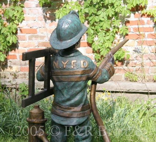 Life-Size Firefighter Boy Bronze Statue Fountain by Turner