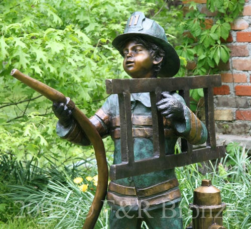 Life-Size Firefighter Boy Bronze Statue Fountain by Turner