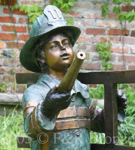 Life-Size Firefighter Boy Bronze Statue Fountain by Turner