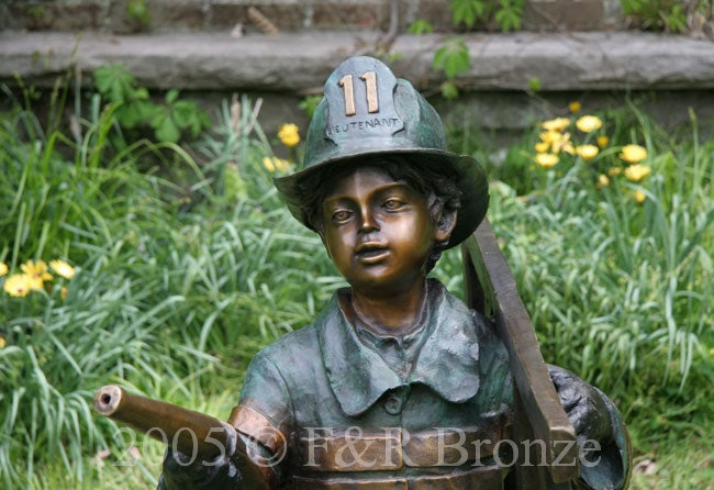 Life-Size Firefighter Boy Bronze Statue Fountain by Turner