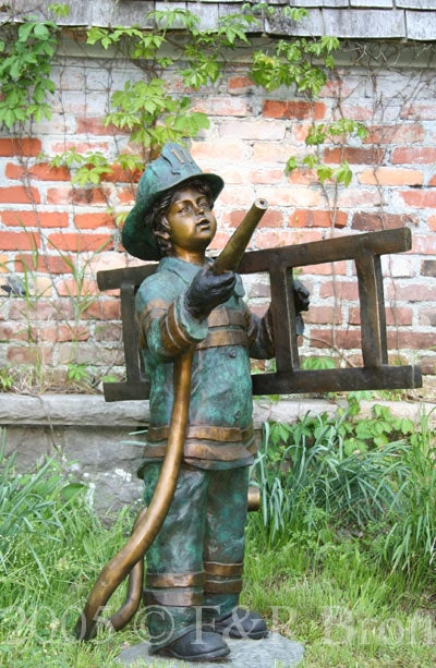 Life-Size Firefighter Boy Bronze Statue Fountain by Turner