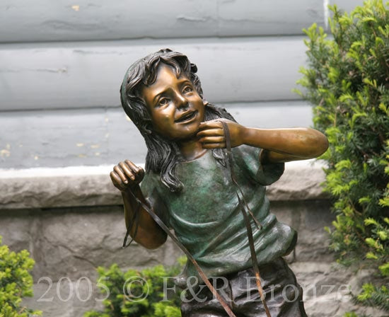 Jumbo Girl With Two Dogs Bronze Statue