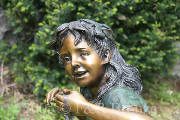 Jumbo Girl With Two Dogs Bronze Statue