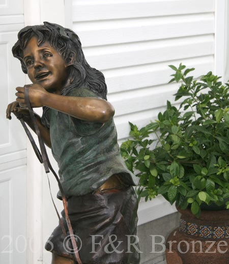 Jumbo Girl With Two Dogs Bronze Statue