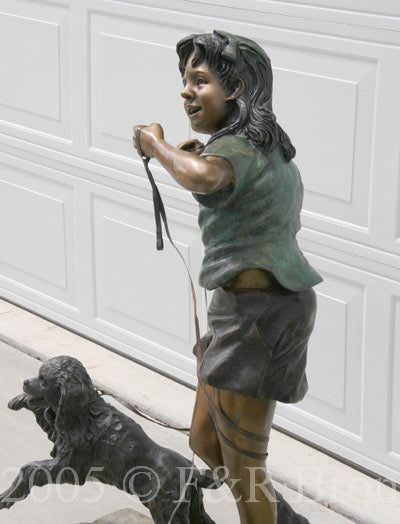 Jumbo Girl With Two Dogs Bronze Statue