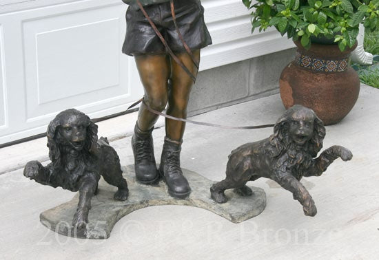 Jumbo Girl With Two Dogs Bronze Statue
