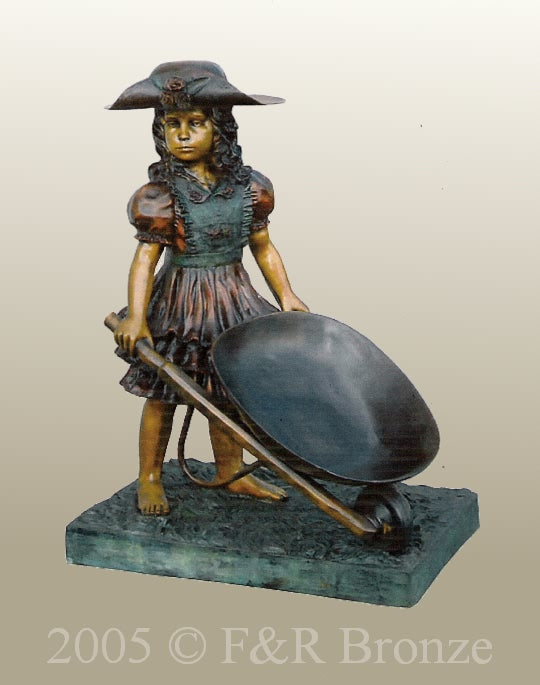Jumbo Girl With Wheelbarrow Bronze Statue