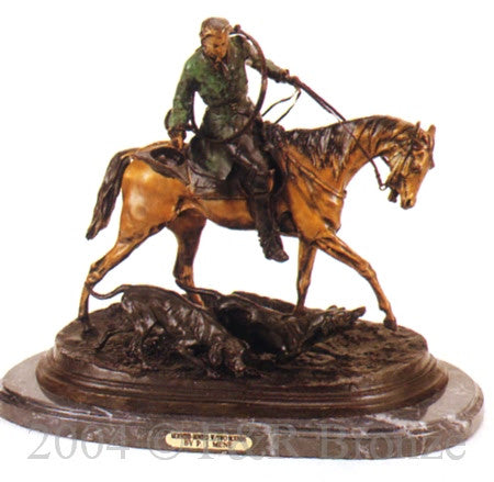 Mounted Hunter with Two Hounds Bronze Statue by Pierre-Jules Mêne