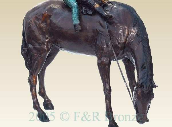 Monumental Boy & Girl On Horse Bronze Statue