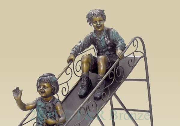 Monumental Children’S On Slide Bronze Statue