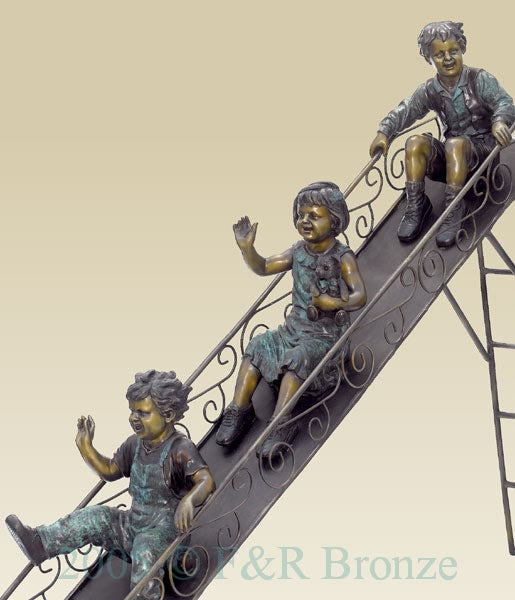 Monumental Children’S On Slide Bronze Statue
