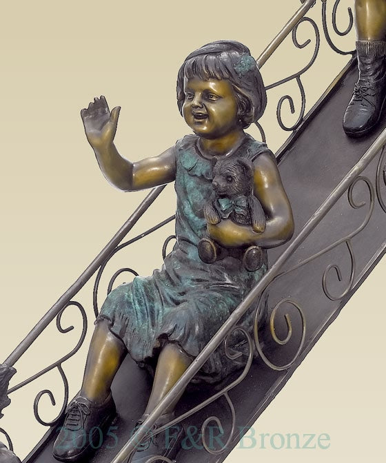 Monumental Children’S On Slide Bronze Statue