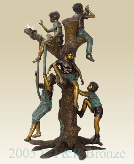 Heroic Five Boys On Tree Bronze Statue