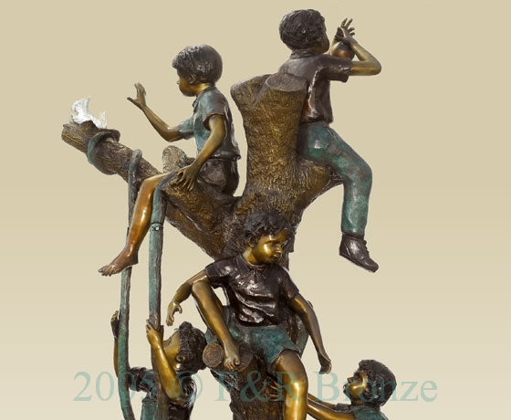 Heroic Five Boys On Tree Bronze Statue