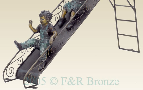 Monumental Children’S On Slide Bronze Statue