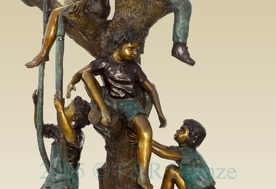 Heroic Five Boys On Tree Bronze Statue