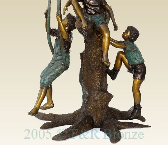 Heroic Five Boys On Tree Bronze Statue