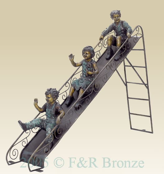 Monumental Children’S On Slide Bronze Statue