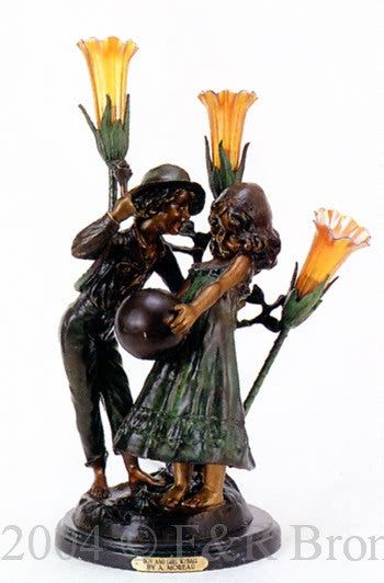 Boy & Girl With Ball (Lamp)  by Auguste Moreau