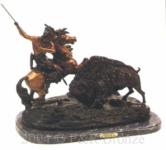 The Buffalo Hunt Bronze Sculpture by Theodore Baur