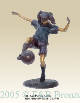 Jumbo Girl Playing Soccer Bronze Statue