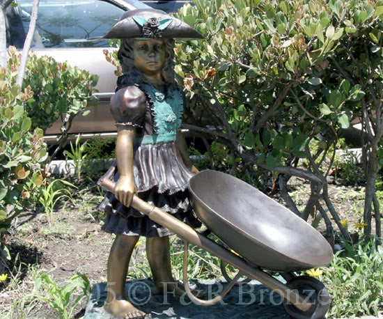 Jumbo Girl With Wheelbarrow Bronze Statue