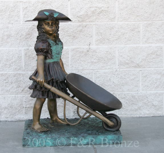 Jumbo Girl With Wheelbarrow Bronze Statue