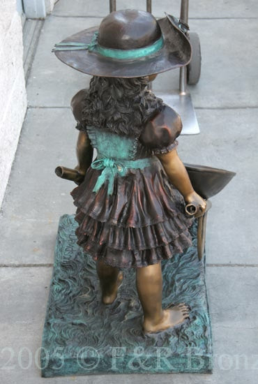 Jumbo Girl With Wheelbarrow Bronze Statue