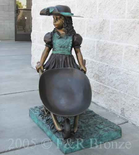 Jumbo Girl With Wheelbarrow Bronze Statue