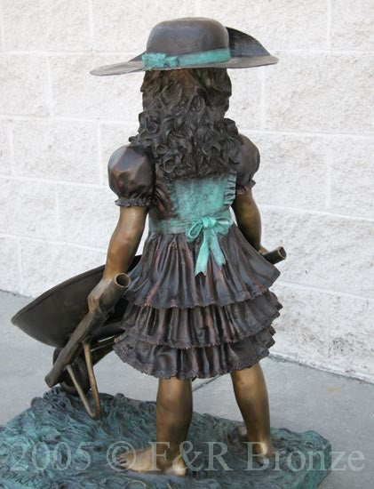 Jumbo Girl With Wheelbarrow Bronze Statue