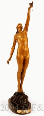 Girl with Dove bronze statue by Pierre LeFaguays