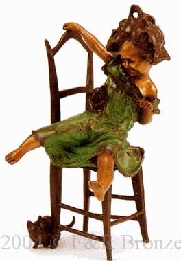 Girl on Chair bronze statue by Juan Clara