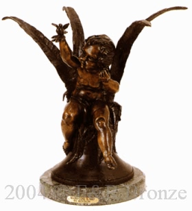 Seated Cupid with Bird bronze by Houdon